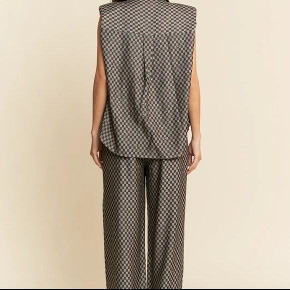 NWT DAVI & DANI Black And Grey Checkered Shirt And Pants Set Woman Size S, M, L - Picture 14 of 16
